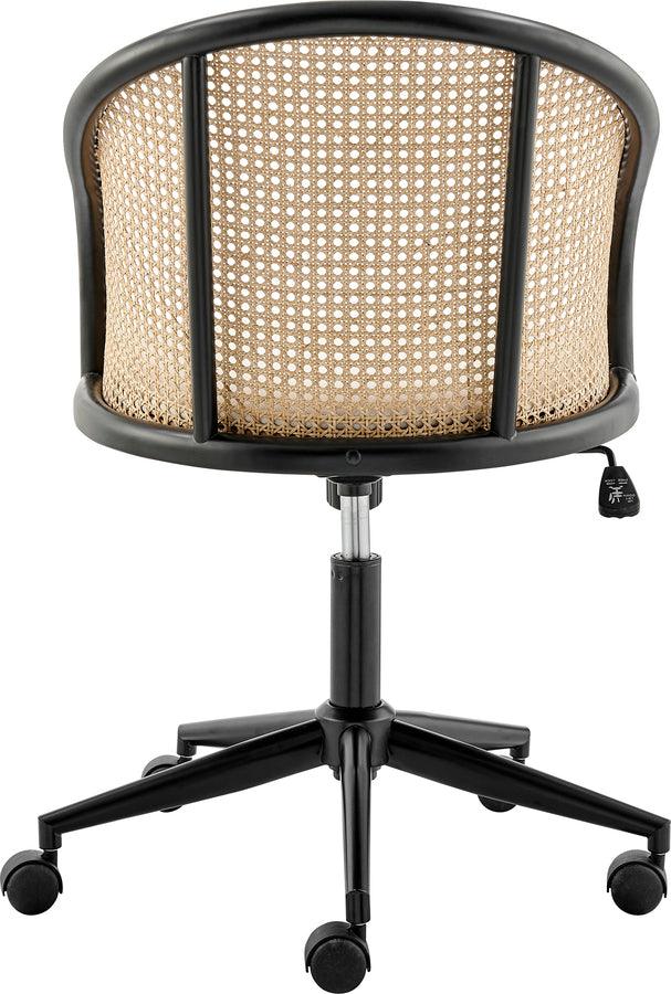 Euro Style Task Chairs - Dagmar Office Chair with Frame/Base in Black, Natural Cane Back, and Beige Fabric Seat