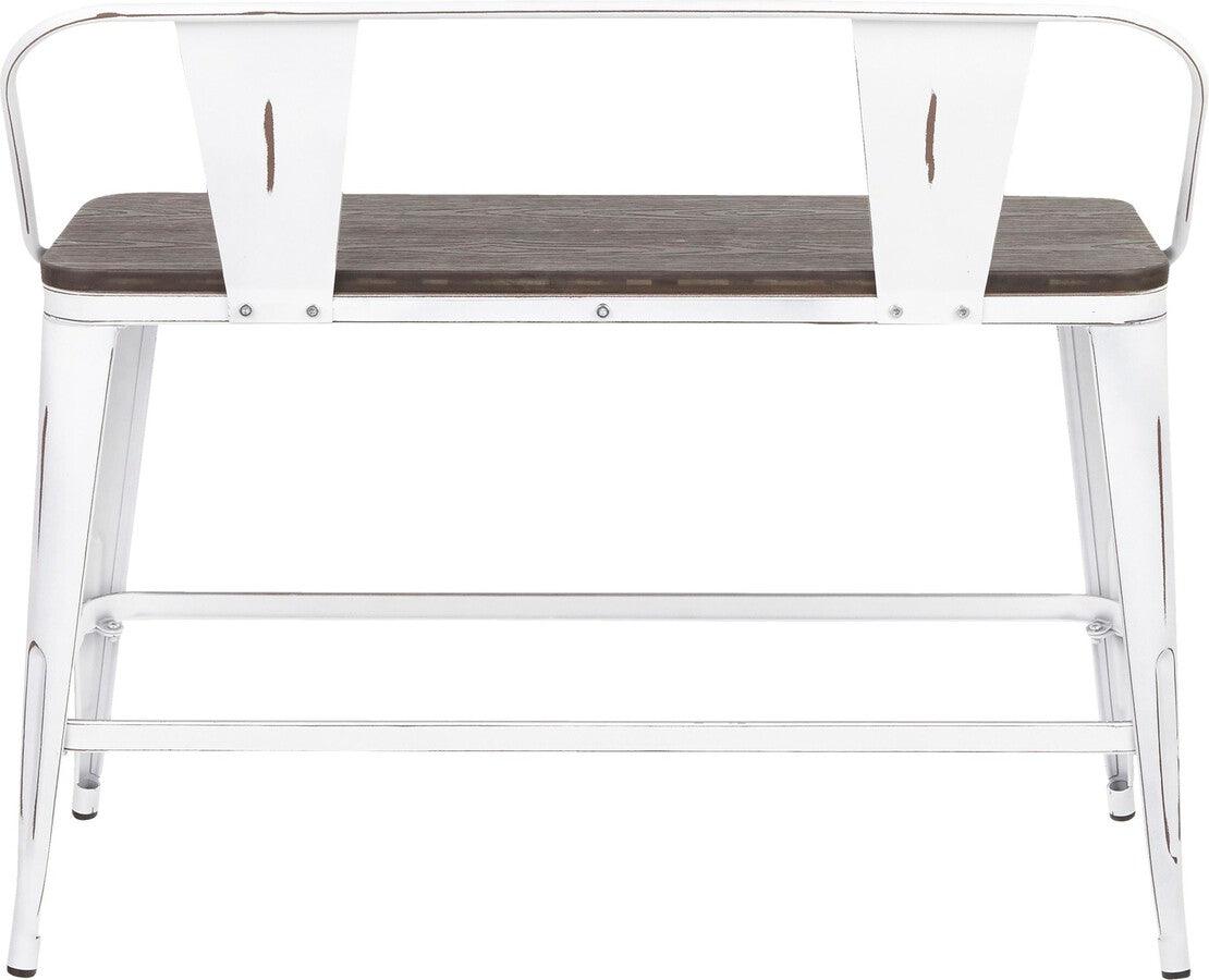 Lumisource Benches - Oregon Industrial Counter Bench in Vintage White Metal and Espresso Wood-Pressed Grain Bamboo