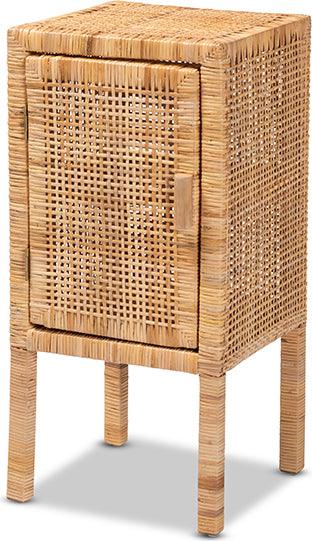 Wholesale Interiors Nightstands & Side Tables - Vivan Modern Bohemian Natural Brown Rattan 1-Door Nightstand