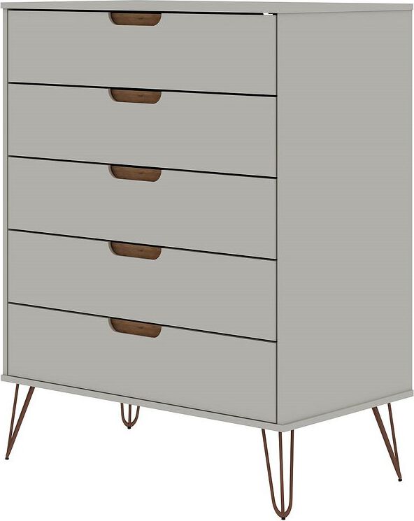 Manhattan Comfort Dressers - Rockefeller 5-Drawer Tall Dresser with Metal Legs in Off White & Nature