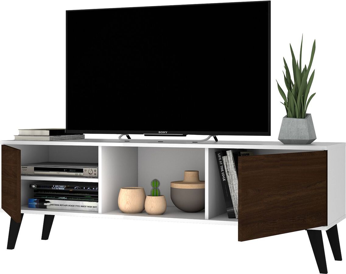 Manhattan Comfort TV & Media Units - Doyers 53.15 Mid-Century Modern TV Stand in White & Nut Brown