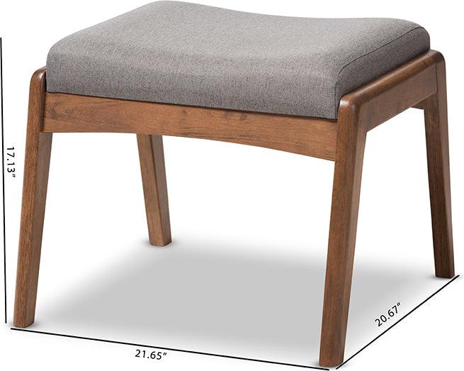 Wholesale Interiors Ottomans & Stools - Roxy Mid-Century Modern Walnut Wood Finishing and Gray Fabric Upholstered Ottoman