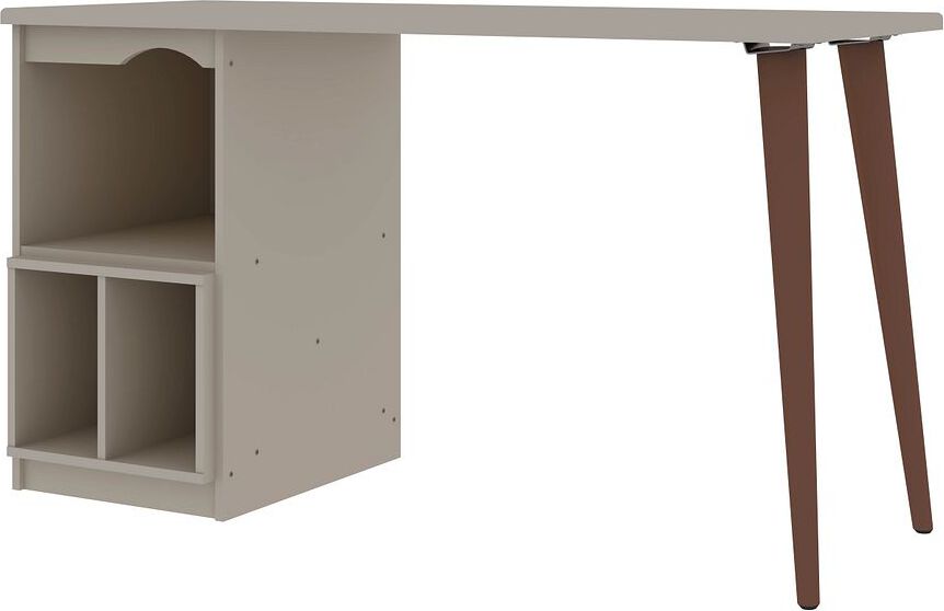 Manhattan Comfort Desks - Hampton 53.54 Home Office Desk with 3 Cubby Spaces & Solid Wood Legs in Off White