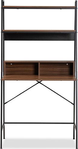 Wholesale Interiors Desks - Palmira Modern Industrial Walnut Brown Wood and Black Metal Desk with Shelves