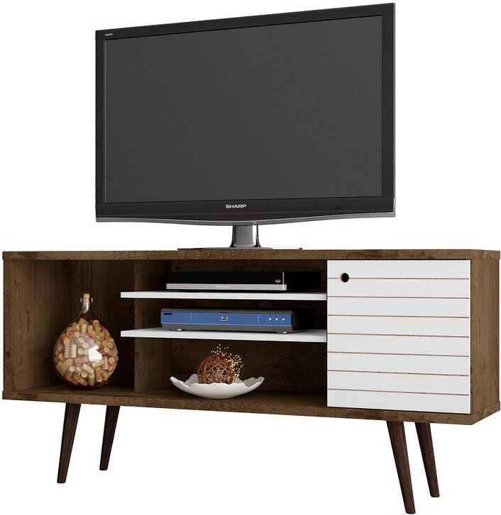 Manhattan Comfort TV & Media Units - Liberty 53.14" Mid-Century - Modern TV St& Rustic Brown & White