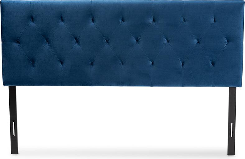 Wholesale Interiors Headboards - Felix Navy Blue Velvet Fabric Upholstered Queen Size Headboard