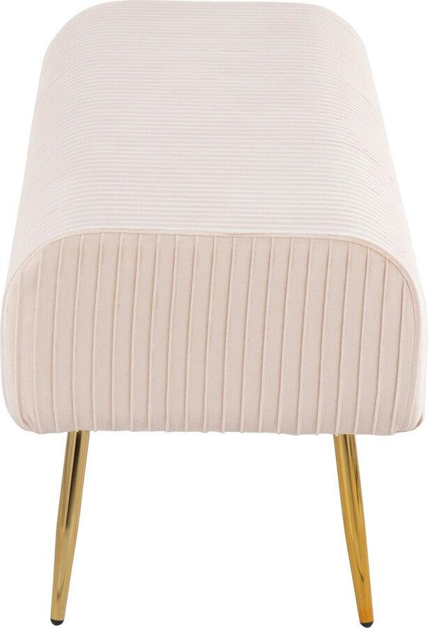 Lumisource Benches - Marla Glam Pleated Bench in Gold Steel and Cream Velvet