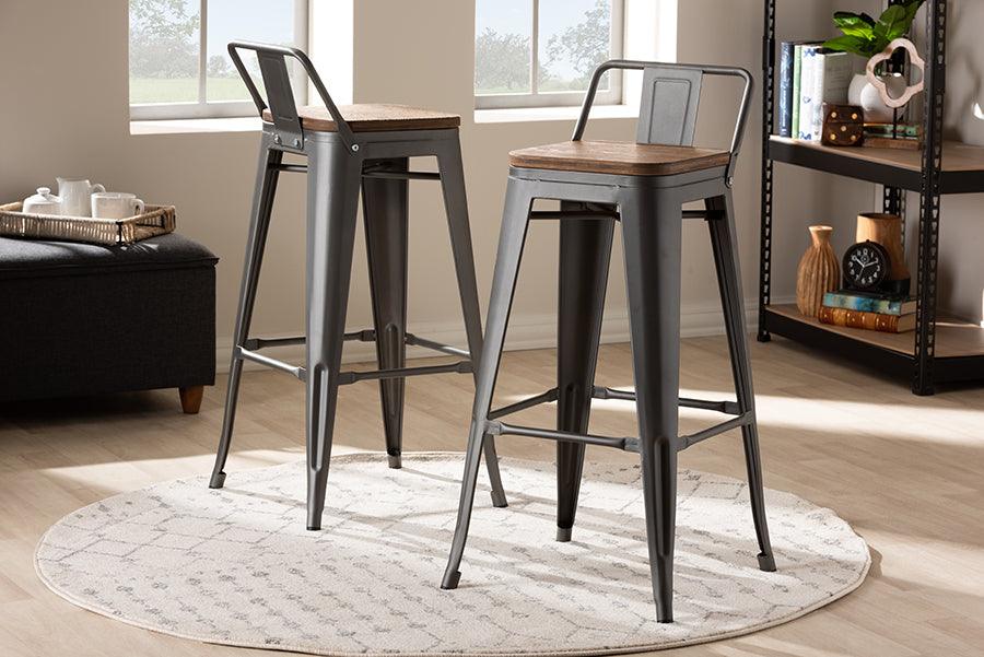 Wholesale Interiors Barstools - Henri Vintage Rustic Industrial Style Bamboo & Gun Metal-Finished Steel Stackable Bar