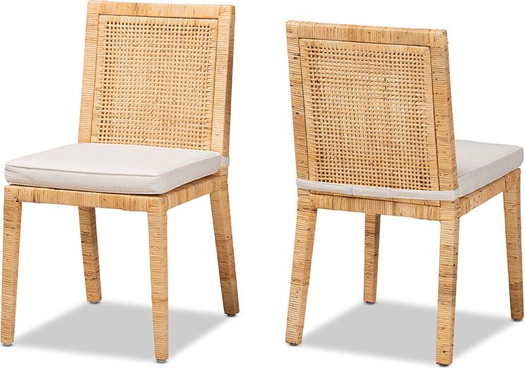 Wholesale Interiors Dining Chairs - Sofia Natural Finished Wood and Rattan 2-Piece Dining Chair Se (Set of 2)