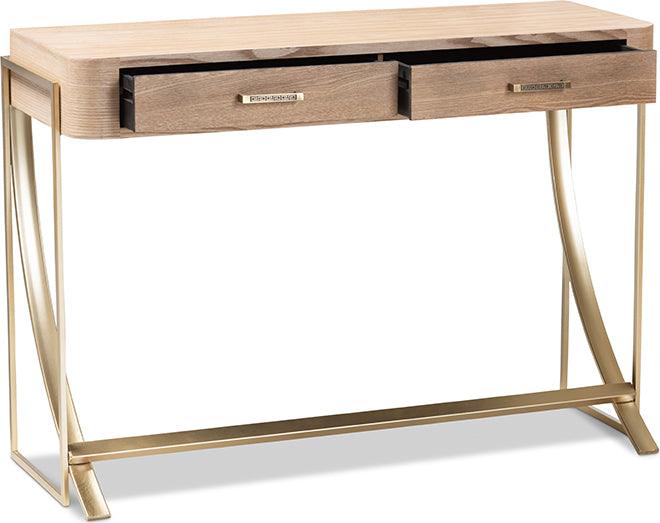 Wholesale Interiors Consoles - Lafoy Natural Brown Finished Wood & Gold Finished 2-Drawer Console Table