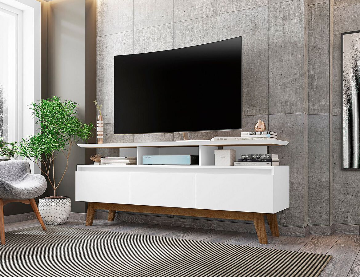 Manhattan Comfort TV & Media Units - Yonkers 62.99 TV Stand with Solid Wood Legs and 6 Media and Storage Compartments in White