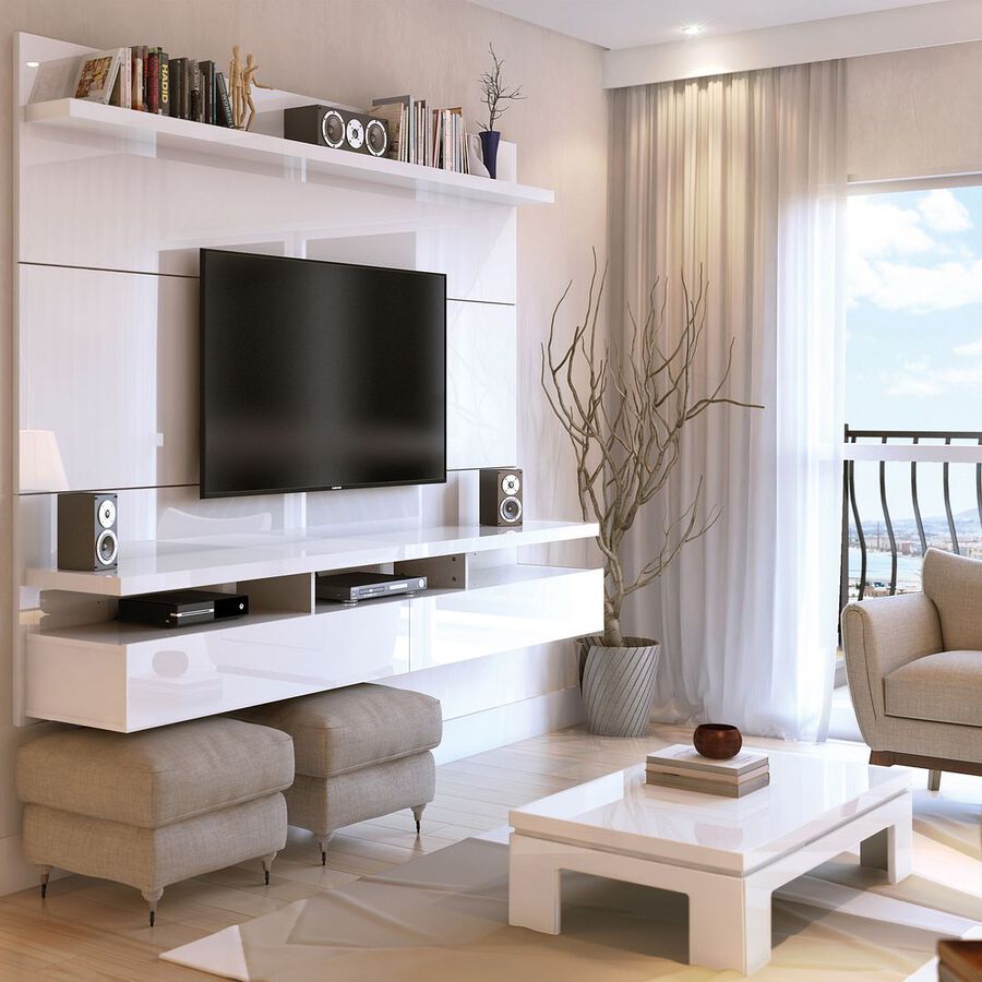 Manhattan Comfort TV & Media Units - City 1.8 Floating Wall Theater Entertainment Center in White Gloss