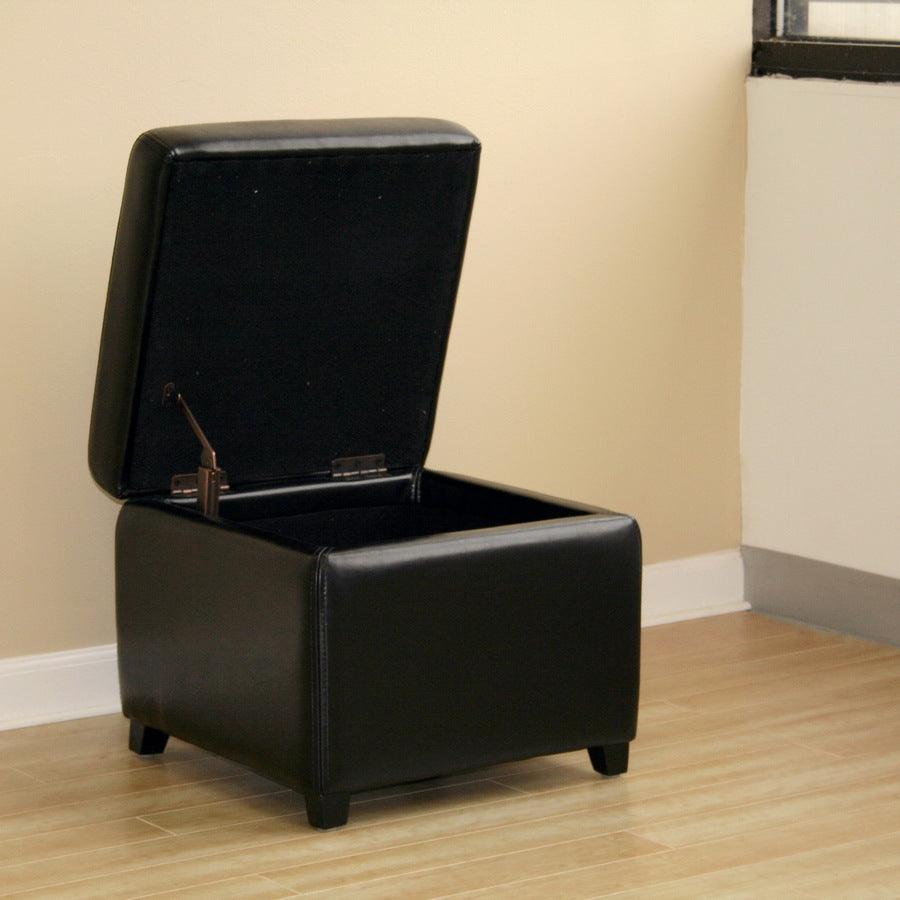 Wholesale Interiors Ottomans & Stools - Black Faux Leather Small Storage Cube Ottoman