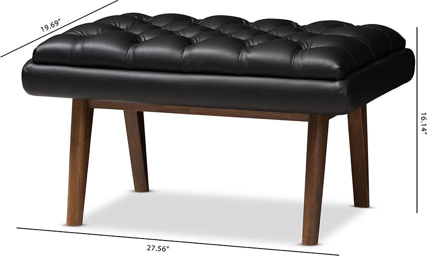 Wholesale Interiors Ottomans & Stools - Annetha Mid-Century Modern Black Faux Leather Walnut Wood Ottoman