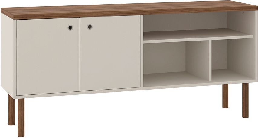 Manhattan Comfort TV & Media Units - Windsor 53.54 Modern TV Stand with Media Shelves & Solid Wood Legs in Off White & Nature