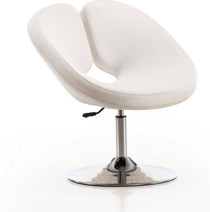 Manhattan Comfort Accent Chairs - Perch White & Polished Chrome Faux Leather Adjustable Chair