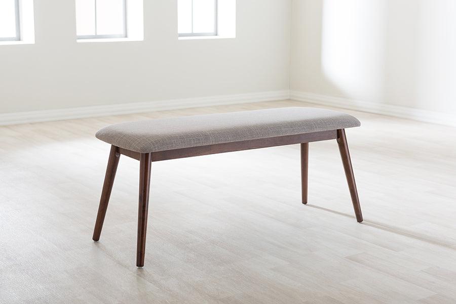 Wholesale Interiors Benches - Flora Light Grey Fabric & "Oak" Medium Brown Finishing Wood Dining Bench