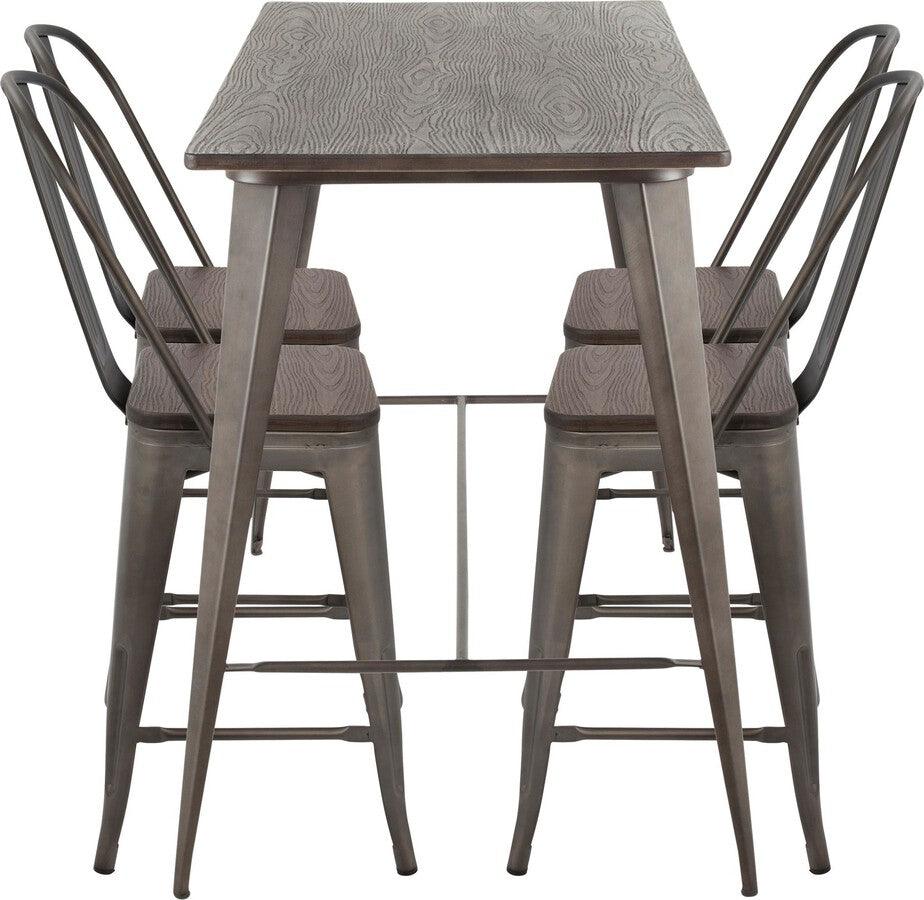 Lumisource Dining Sets - Oregon 5-Piece Industrial High Back Counter Set In Antique & Espresso Wood-Pressed Grain Bamboo