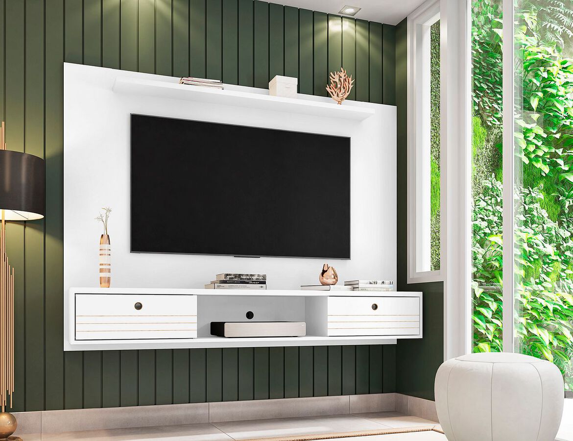 Manhattan Comfort TV & Media Units - Liberty 70.86 Floating Wall Entertainment Center with Overhead Shelf in White