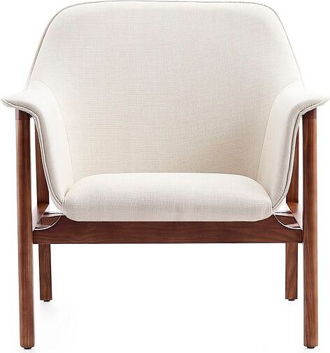 Manhattan Comfort Accent Chairs - Miller Cream & Walnut Linen Weave Accent Chair