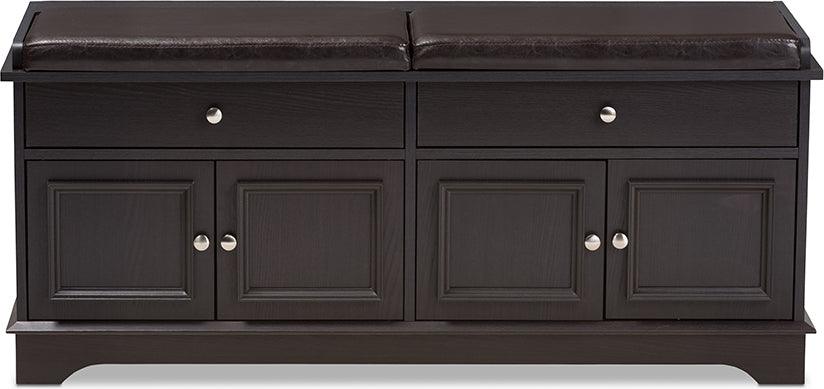 Wholesale Interiors Benches - Mason Modern and Contemporary Dark Brown Wood 2-Drawer Shoe Storage Bench Dark Brown