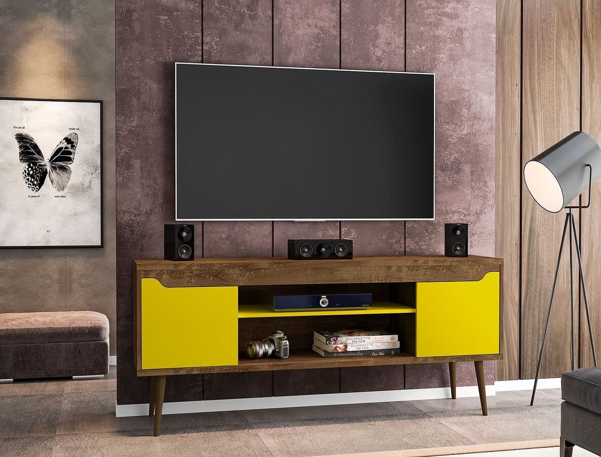 Manhattan Comfort TV & Media Units - Bradley 62.99 TV Stand Rustic Brown and Yellow