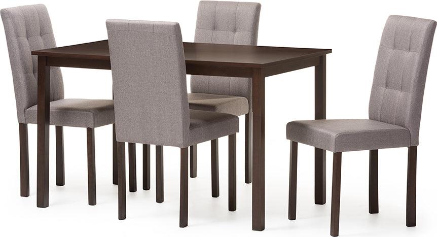 Andrew Contemporary 5 Piece Grey Fabric Upholstered Grid tufting Dining Set