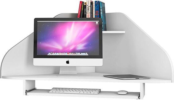 Manhattan Comfort Desks - Bradley Floating Corner Desk with Keyboard Shelf in White