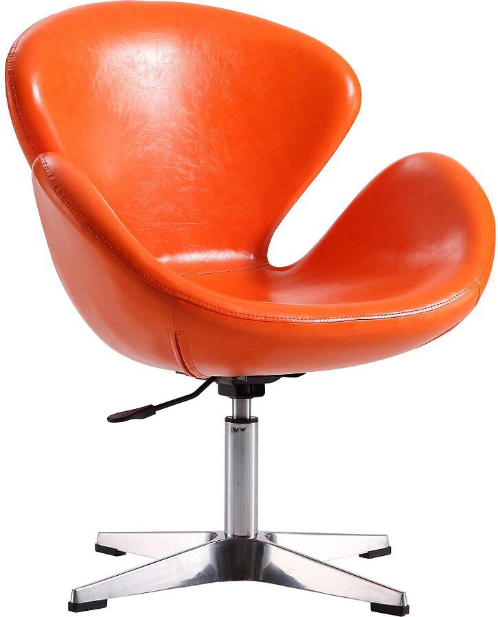 Manhattan Comfort Accent Chairs - Raspberry Tangerine & Polished Chrome Faux Leather Adjustable Swivel Chair