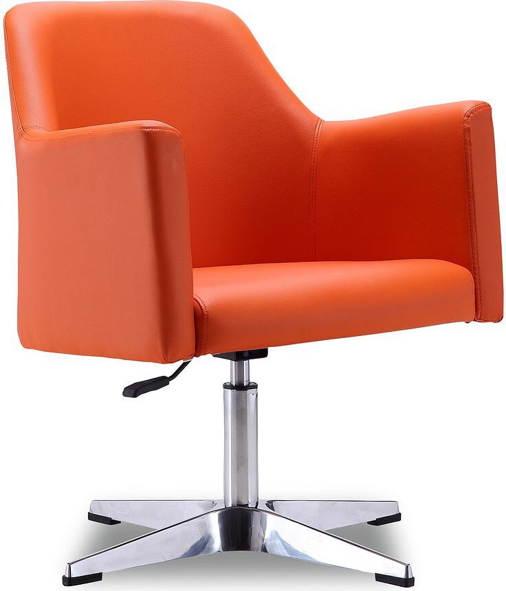 Manhattan Comfort Accent Chairs - Pelo Orange & Polished Chrome Faux Leather Adjustable Height Swivel Accent Chair (Set of 2)