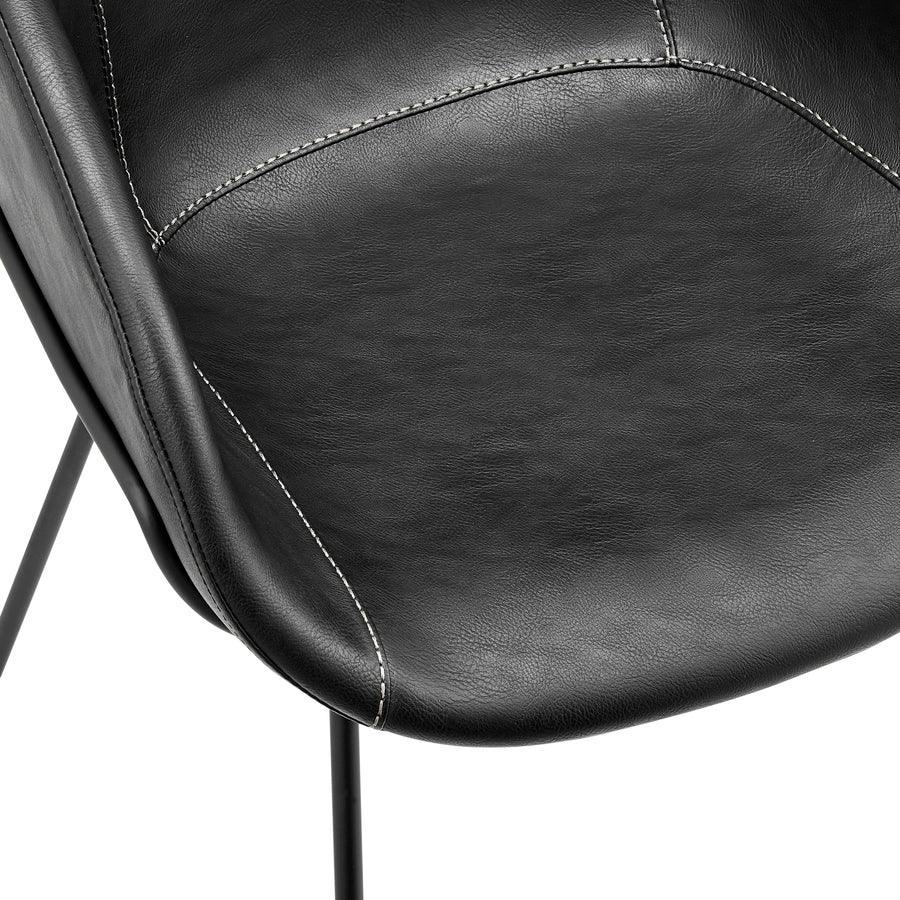 Euro Style Accent Chairs - Zach Armchair with Black Leatherette and Matte Black Powder Coated Steel Frame and Legs - Set of 2