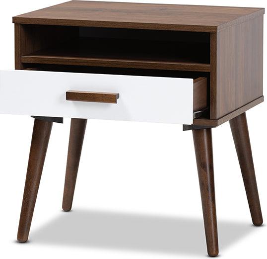 Wholesale Interiors Side & End Tables - Quinn Two-Tone White and Walnut Finished 1-Drawer Wood End Table