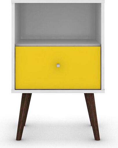 Manhattan Comfort Nightstands & Side Tables - Liberty Mid-Century - Modern Nightst& 1.0 White & Yellow