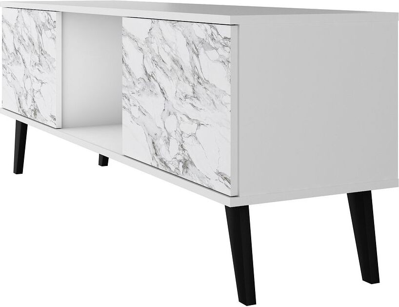 Manhattan Comfort TV & Media Units - Doyers 53.15 Mid-Century Modern TV Stand in White and Marble Stamp