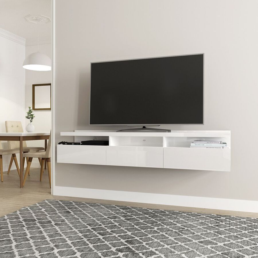 Manhattan Comfort TV & Media Units - Cabrini 71.25 Half Floating Entertainment Center with 3 Drawers in White Gloss