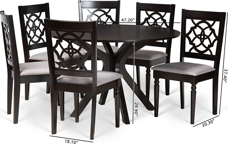 Wholesale Interiors Dining Sets - Sadie Grey Fabric Upholstered and Dark Brown Finished Wood 7-Piece Dining Set