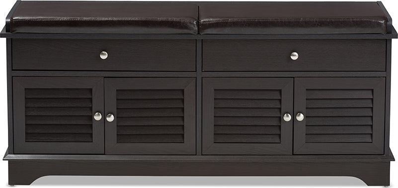 Wholesale Interiors Benches - Leo Modern and Contemporary Dark Brown Wood 2-Drawer Shoe Storage Bench Dark Brown