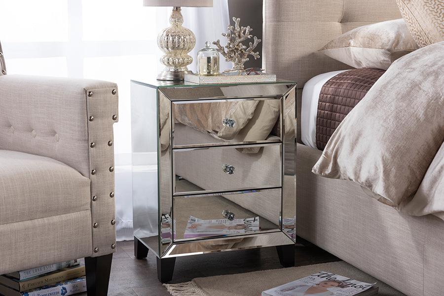 Wholesale Interiors Nightstands & Side Tables - Chevron Nightstand Silver Mirrored