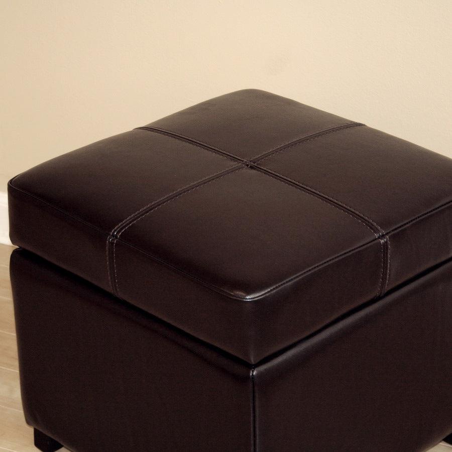 Wholesale Interiors Ottomans & Stools - Dark Brown Full Leather Storage Cube Ottoman