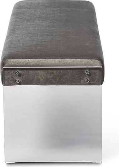 Wholesale Interiors Benches - Hildon Grey Microsuede Lux Bench with Paneled Acrylic Legs