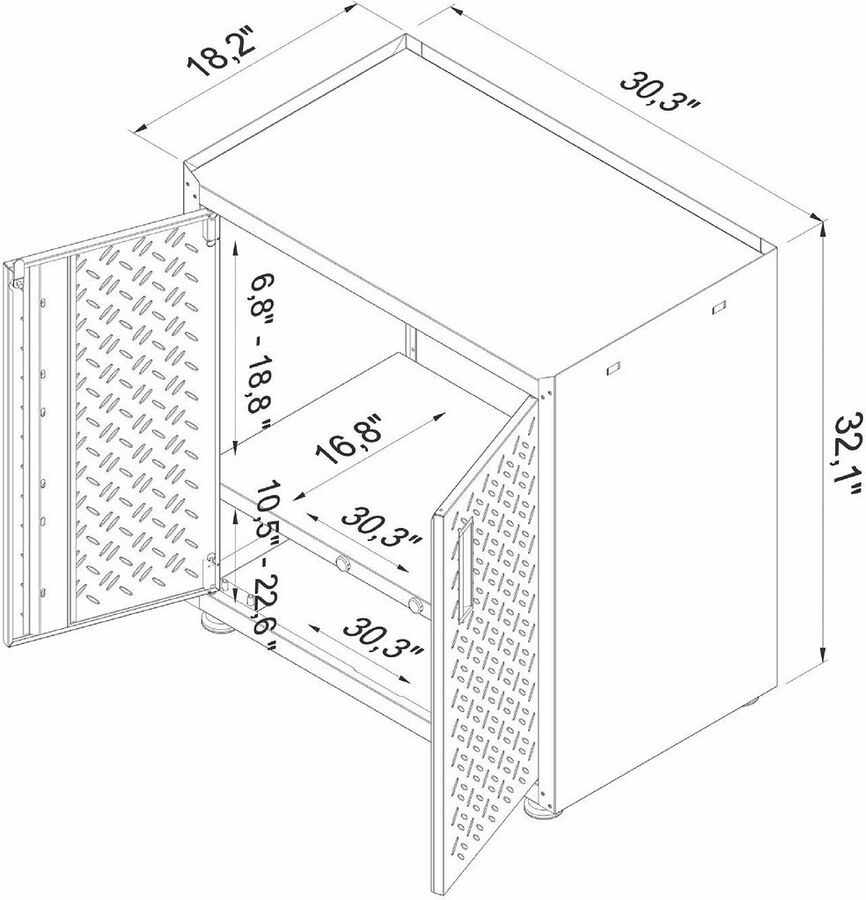 Manhattan Comfort Buffets & Cabinets - Fortress Textured Metal 31.5" Garage Mobile Cabinet with 2 Adjustable Shelves in Gray