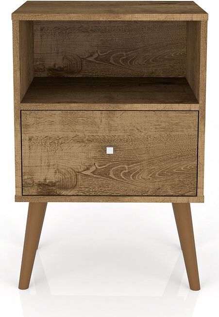 Manhattan Comfort Nightstands & Side Tables - Liberty Mid-Century - Modern Nightstand 1.0 with 1 Cubby Space & 1 Drawer in Rustic Brown