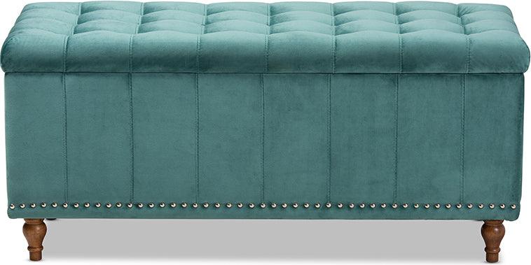 Wholesale Interiors Ottomans & Stools - Kaylee Modern and Contemporary Teal Blue Velvet Button-Tufted Storage Ottoman Bench