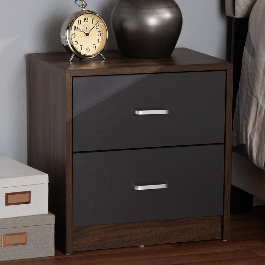 Wholesale Interiors Nightstands & Side Tables - Hansel Modern and Contemporary 2-Drawer Dark Brown and Dark Gray Finished Nightstand