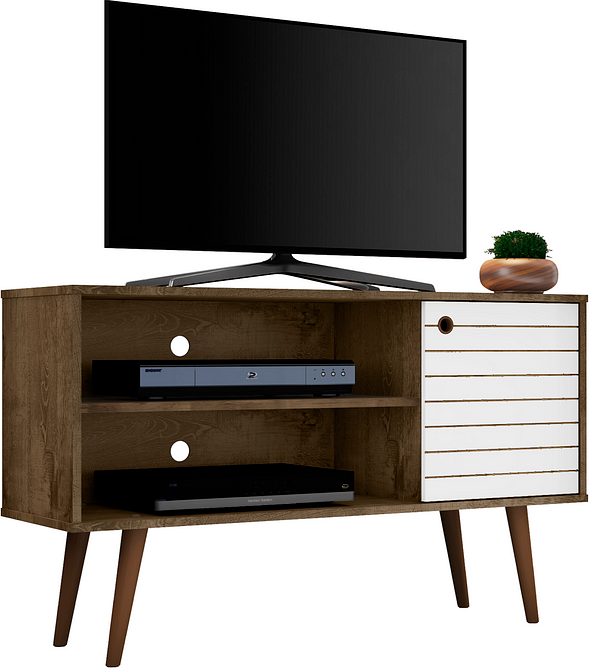 Manhattan Comfort TV & Media Units - Liberty 42.52" Mid-Century - Modern TV Stand with 2 Shelves & 1 Door in Rustic Brown & White