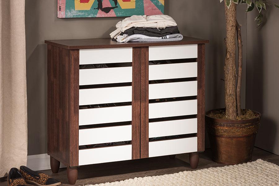 Shop Baxton Studio Gisela Oak and White 2 tone Shoe Cabinet With 2