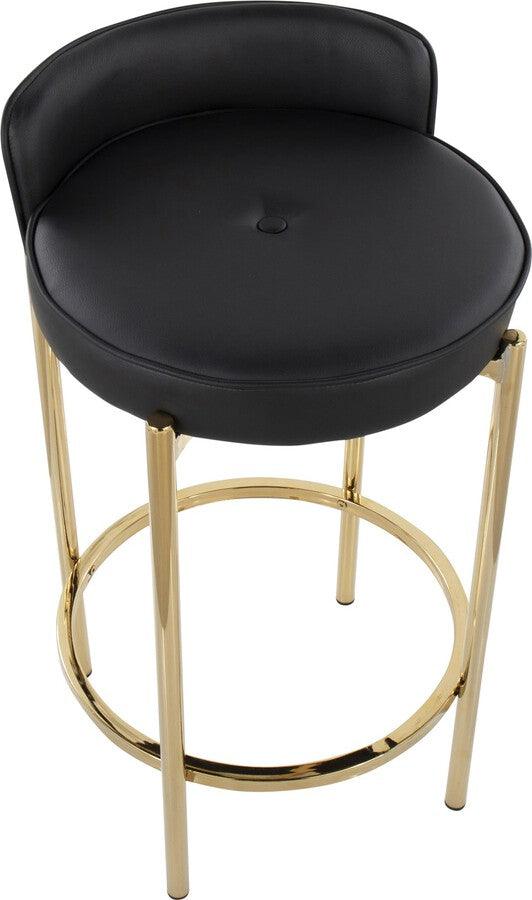 Lumisource Barstools - Chloe Counter Stool In Gold Metal & Black Faux Leather (Set of 2)