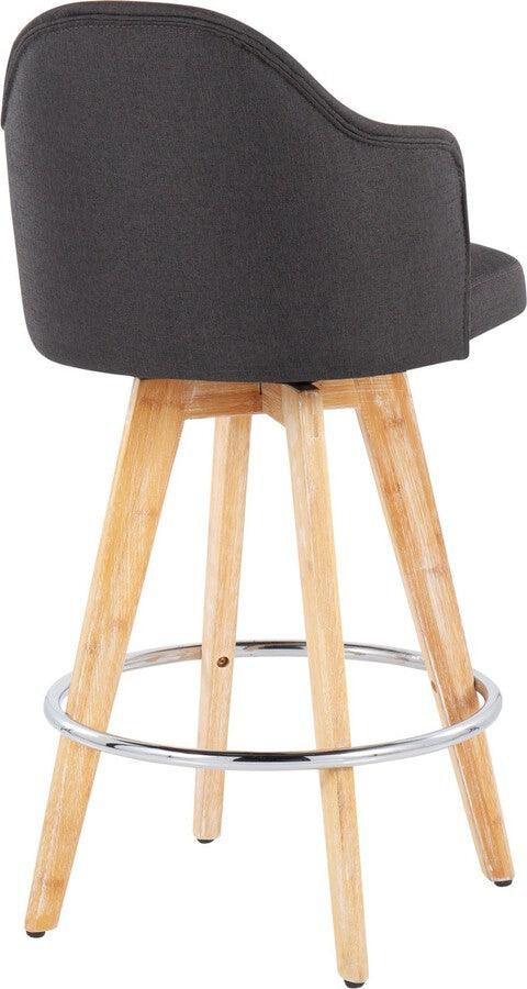 Lumisource Barstools - Ahoy Counter Stool With Natural Bamboo Legs & Round Chrome Metal With Charcoal (Set of 2)