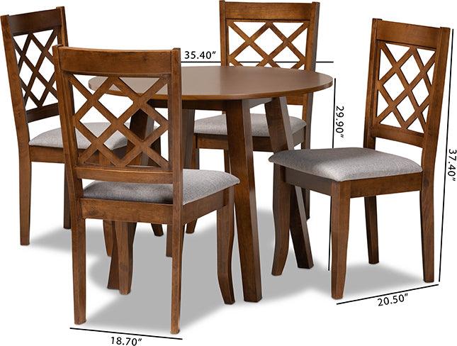 Wholesale Interiors Dining Sets - Adara Grey Fabric Upholstered and Walnut Brown Finished Wood 5-Piece Dining Set