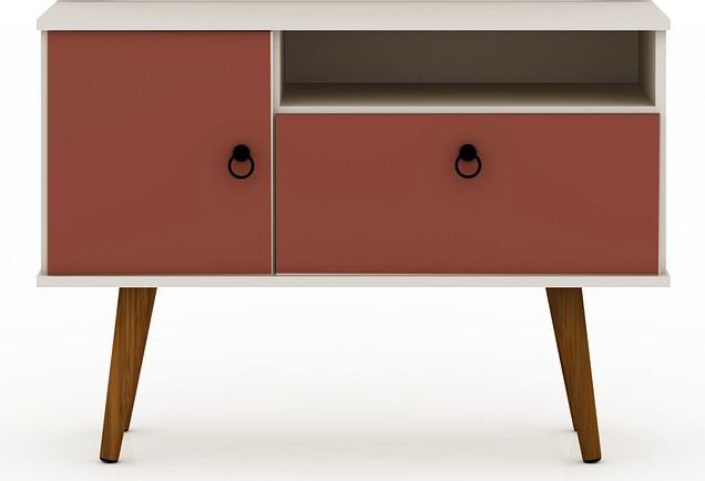 Manhattan Comfort TV & Media Units - Tribeca 35.43 TV Stand with Solid Wood Legs in Off White & Terra Orange Pink